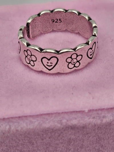 925 Sterling Silver Unique Heart Flower Adjustable Ring. - YeYesJewelryDesign