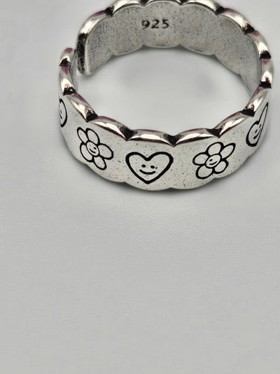 925 Sterling Silver Unique Heart Flower Adjustable Ring. - YeYesJewelryDesign