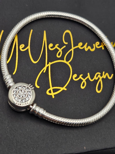 925 Sterling Silver Moments Snake Chain Bracelet with Logo. - YeYesJewelryDesign