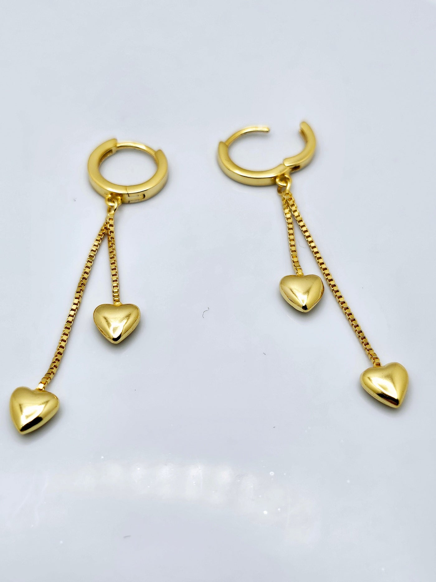 925 Sterling Silver Long Tassel two Heart Hoop Earrings. - YeYesJewelryDesign