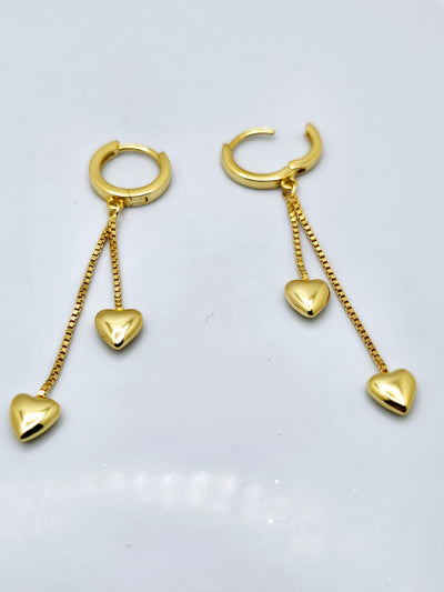 925 Sterling Silver Long Tassel two Heart Hoop Earrings. - YeYesJewelryDesign