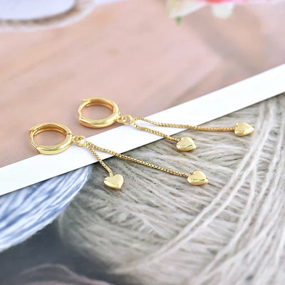 925 Sterling Silver Long Tassel two Heart Hoop Earrings. - YeYesJewelryDesign