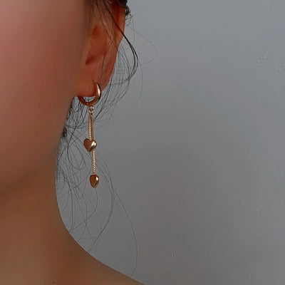 925 Sterling Silver Long Tassel two Heart Hoop Earrings. - YeYesJewelryDesign