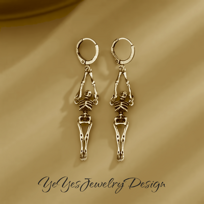 925 Sterling Silver Skeleton Skull Long Hoop Earrings. - YeYesJewelryDesign