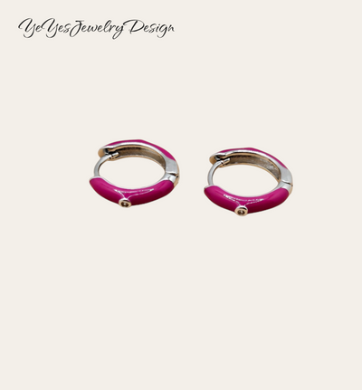 925 Sterling Silver Enamel Small Hoop Earrings. - YeYesJewelryDesign