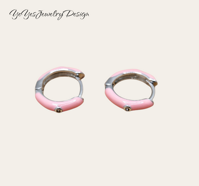 925 Sterling Silver Enamel Small Hoop Earrings. - YeYesJewelryDesign