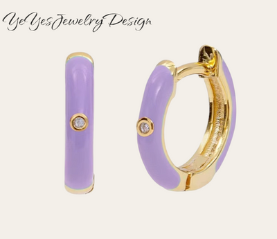925 Sterling Silver Enamel Small Hoop Earrings. - YeYesJewelryDesign