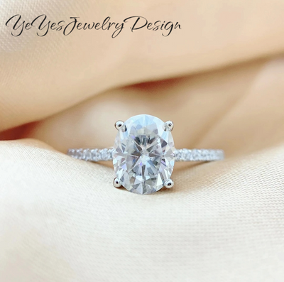 Carat Oval Cut Moissanite Ring for Women Classic 100% 925 sterling Silver D VVS1 Color Grade with GRA Certificate. - YeYesJewelryDesign