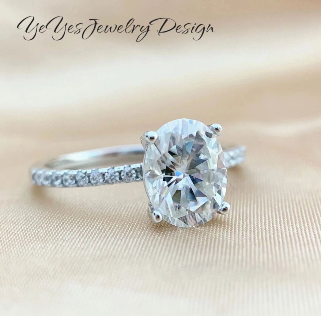 Carat Oval Cut Moissanite Ring for Women Classic 100% 925 sterling Silver D VVS1 Color Grade with GRA Certificate. - YeYesJewelryDesign
