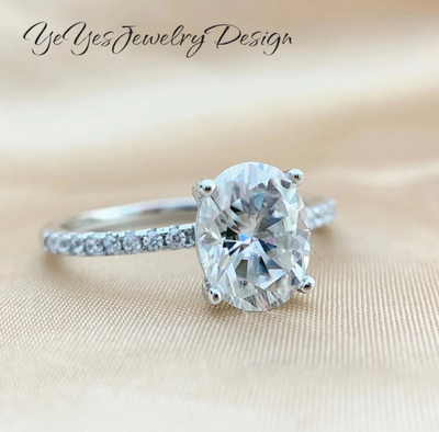 Carat Oval Cut Moissanite Ring for Women Classic 100% 925 sterling Silver D VVS1 Color Grade with GRA Certificate. - YeYesJewelryDesign