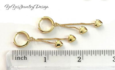 925 Sterling Silver Long Tassel two Heart Hoop Earrings. - YeYesJewelryDesign