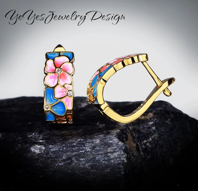 925 Sterling Silver Enamel Drip Oil Leaves Stud Earrings. - YeYesJewelryDesign