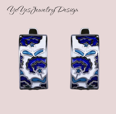 925 Sterling Silver Enamel Drip Oil Leaves Stud Earrings. - YeYesJewelryDesign