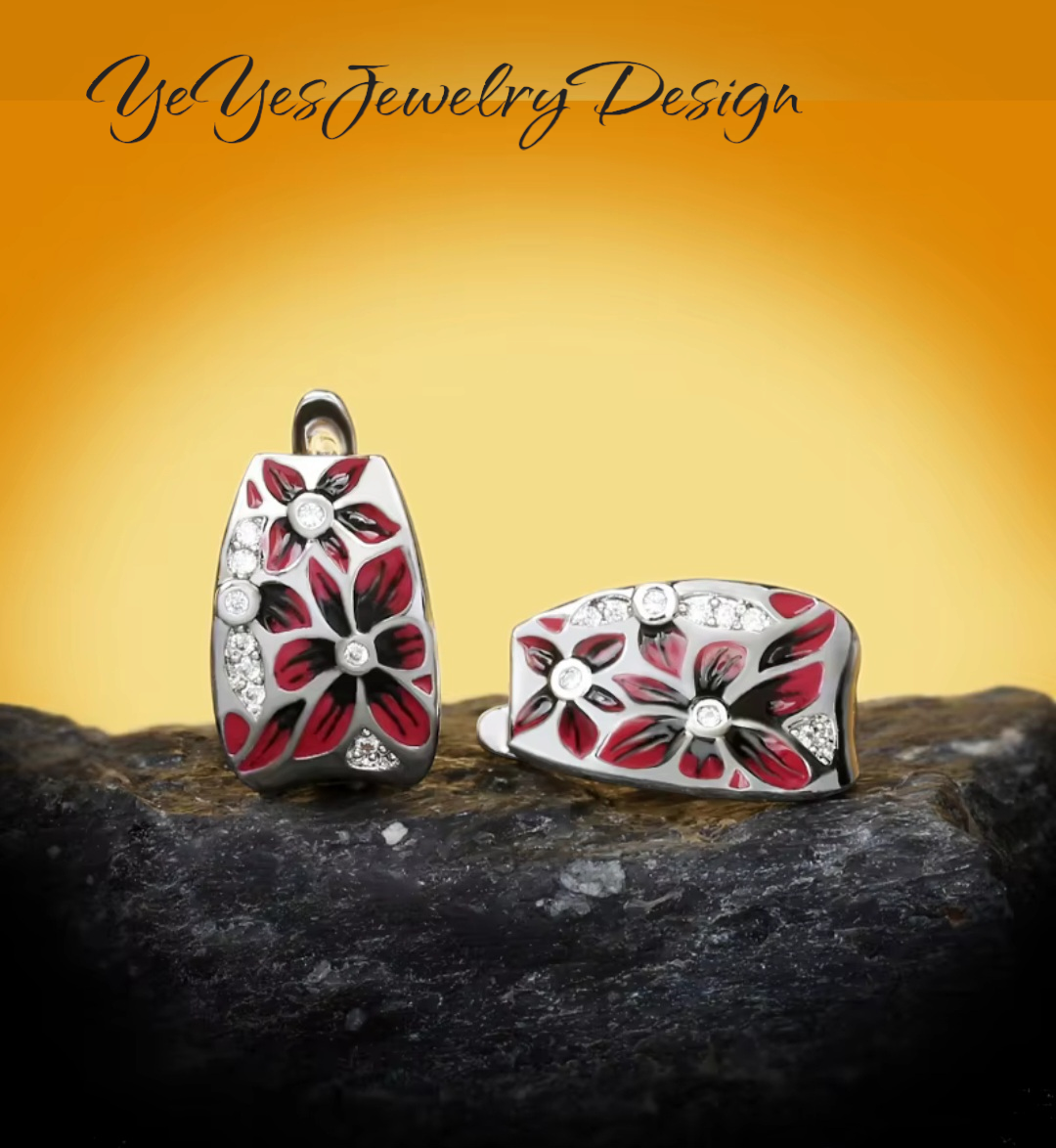 925 Sterling Silver Enamel Drip Oil Leaves Stud Earrings. - YeYesJewelryDesign