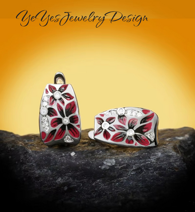 925 Sterling Silver Enamel Drip Oil Leaves Stud Earrings. - YeYesJewelryDesign