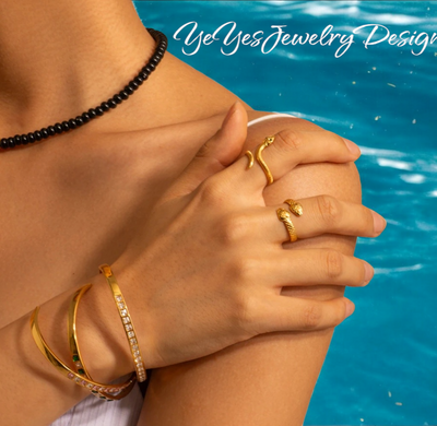 Stainless Steel Heart Waterproof Hypoallergenic PVD 18K Gold Plated Snake open Ring. - YeYesJewelryDesign