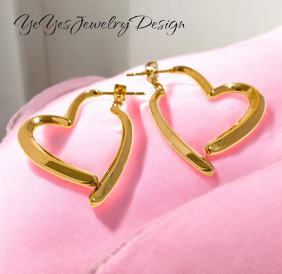 Gold Plated Hypoallergenic  Stainless Steel Waterproof Removable Hypoallergenic Heart Minimalist PVD 18K Gold Plated Hoop Earrings. - YeYesJewelryDesign