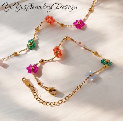 Stainless Steel Flower necklace and Bracelet Set. - YeYesJewelryDesign