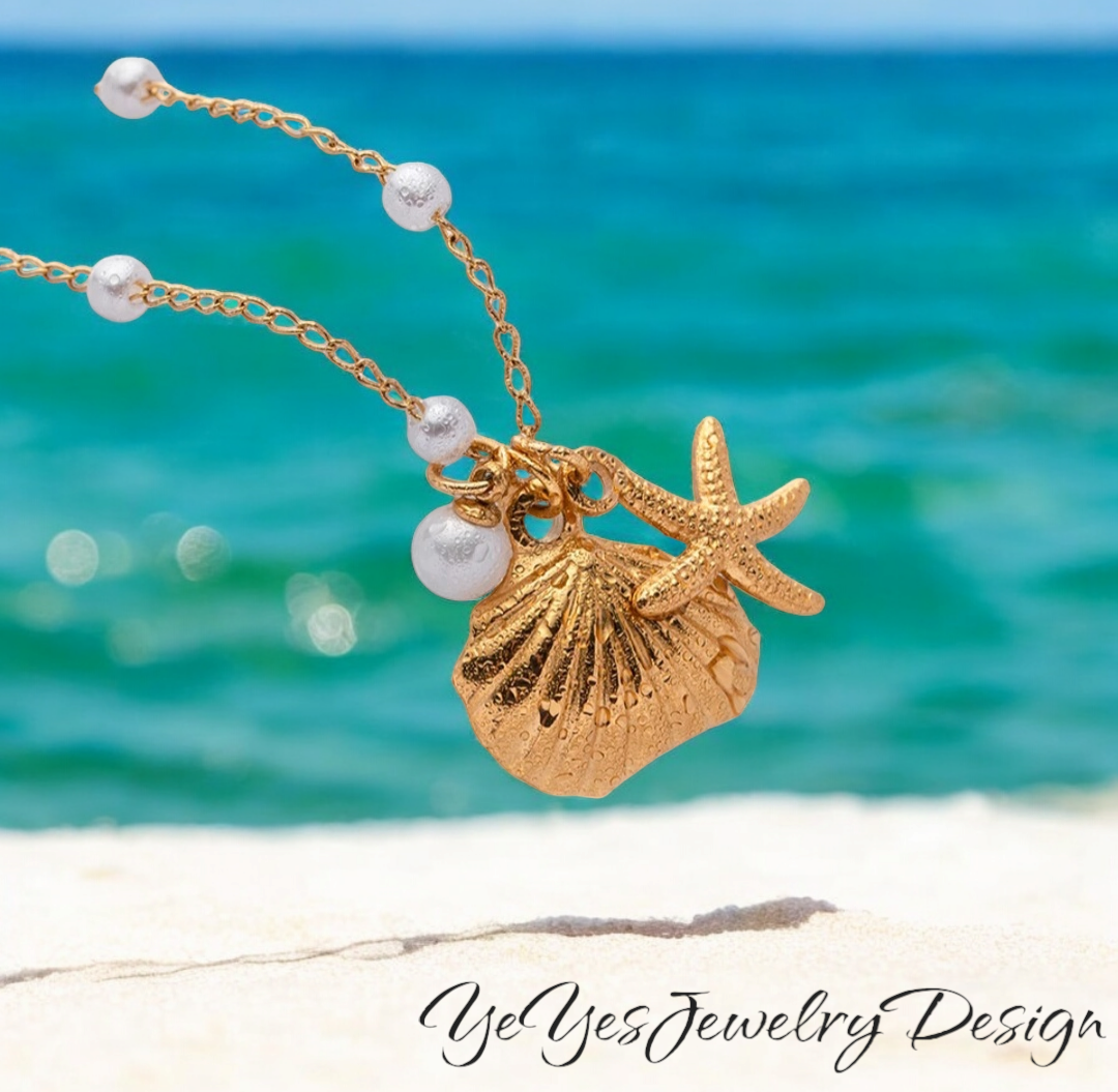 Waterproof Starfish Seashell Pendant Stainless Steel Waterproof Beach Charms Necklace. - YeYesJewelryDesign