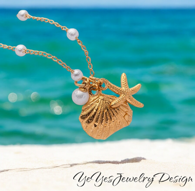 Waterproof Starfish Seashell Pendant Stainless Steel Waterproof Beach Charms Necklace. - YeYesJewelryDesign
