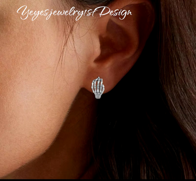925 Sterling Silver small Skeleton Hand Hoop Earrings. - YeYesJewelryDesign
