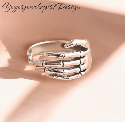 925 Sterling Silver Skeleton Open Hand Ring. - YeYesJewelryDesign