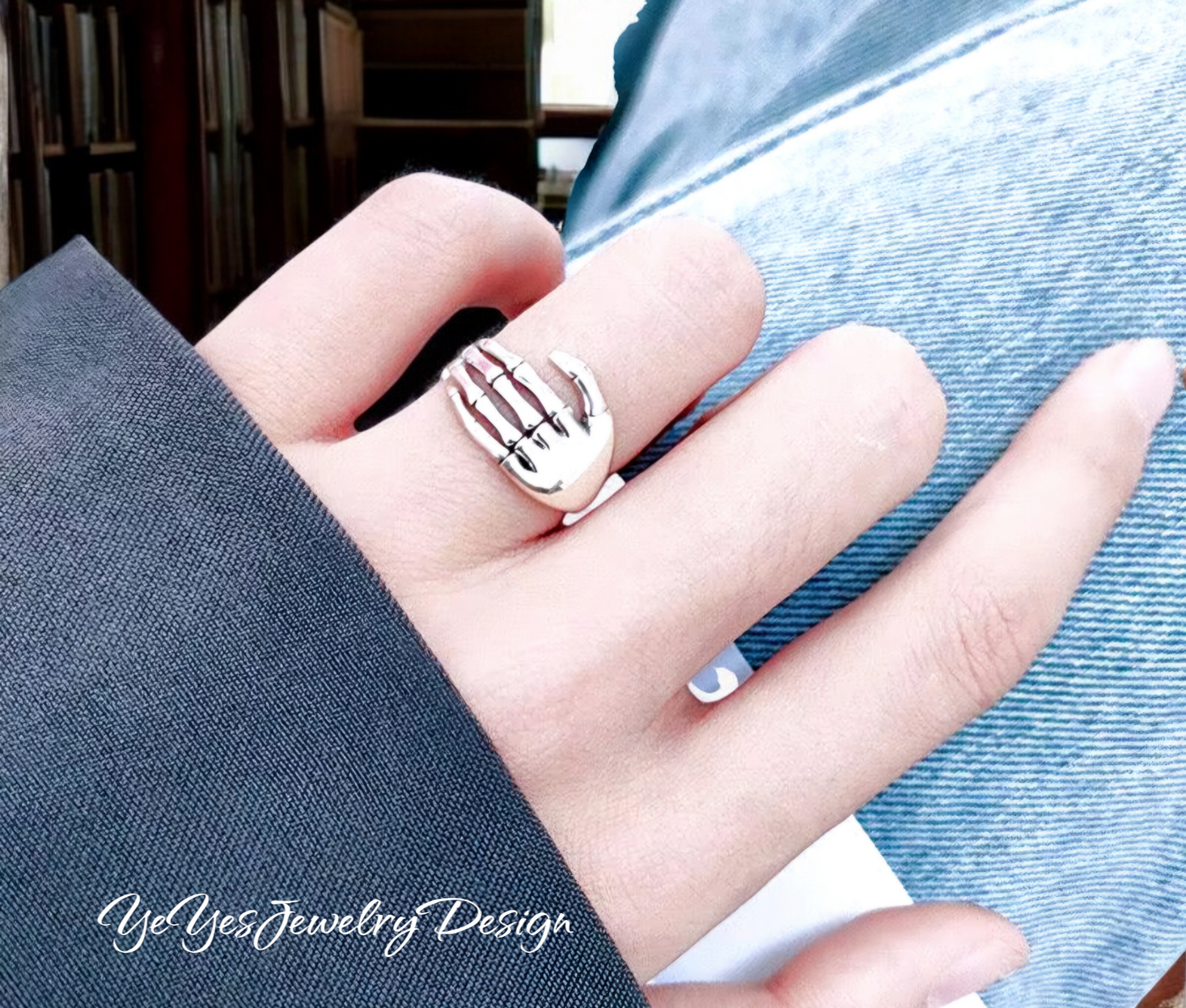 925 Sterling Silver Skeleton Open Hand Ring. - YeYesJewelryDesign