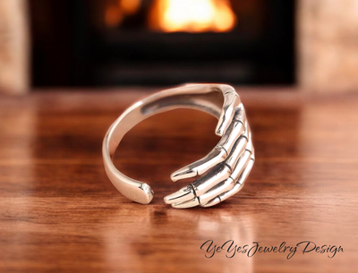 925 Sterling Silver Skeleton Open Hand Ring. - YeYesJewelryDesign