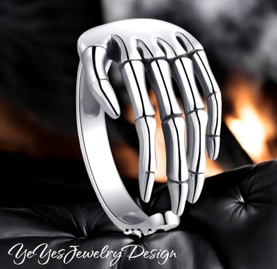 925 Sterling Silver Skeleton Open Hand Ring. - YeYesJewelryDesign