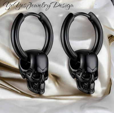 Stainless Steel Vintage Skull Hoop Earrings for Men and Women. - YeYesJewelryDesign