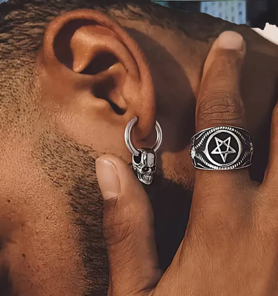 Stainless Steel Vintage Skull Hoop Earrings for Men and Women. - YeYesJewelryDesign