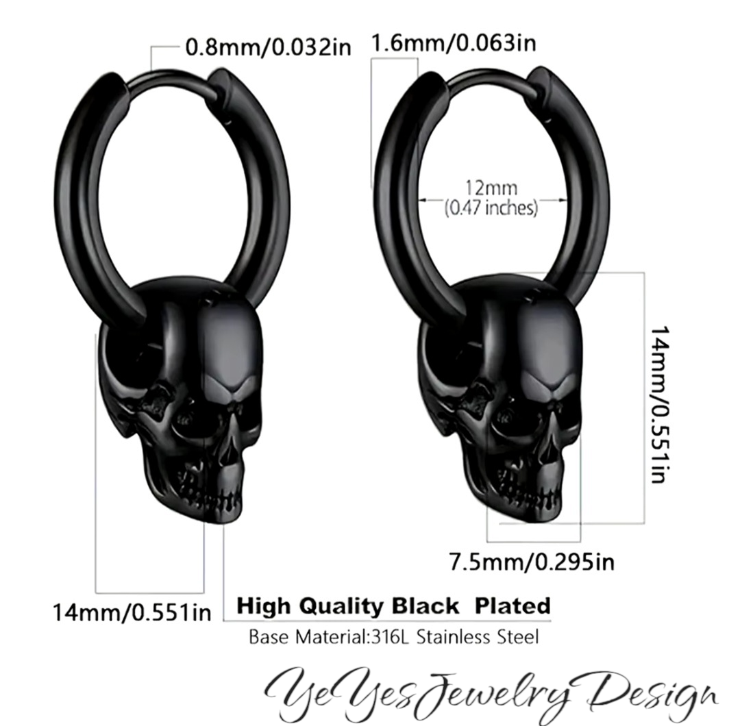 Stainless Steel Vintage Skull Hoop Earrings for Men and Women. - YeYesJewelryDesign