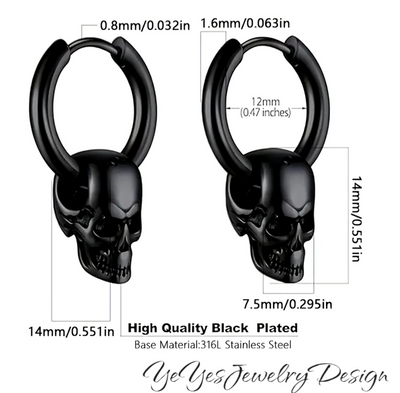 Stainless Steel Vintage Skull Hoop Earrings for Men and Women. - YeYesJewelryDesign