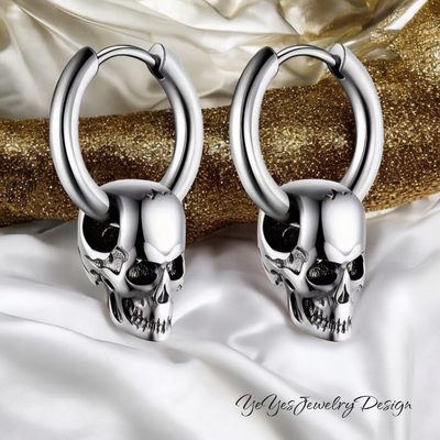 Stainless Steel Vintage Skull Hoop Earrings for Men and Women. - YeYesJewelryDesign