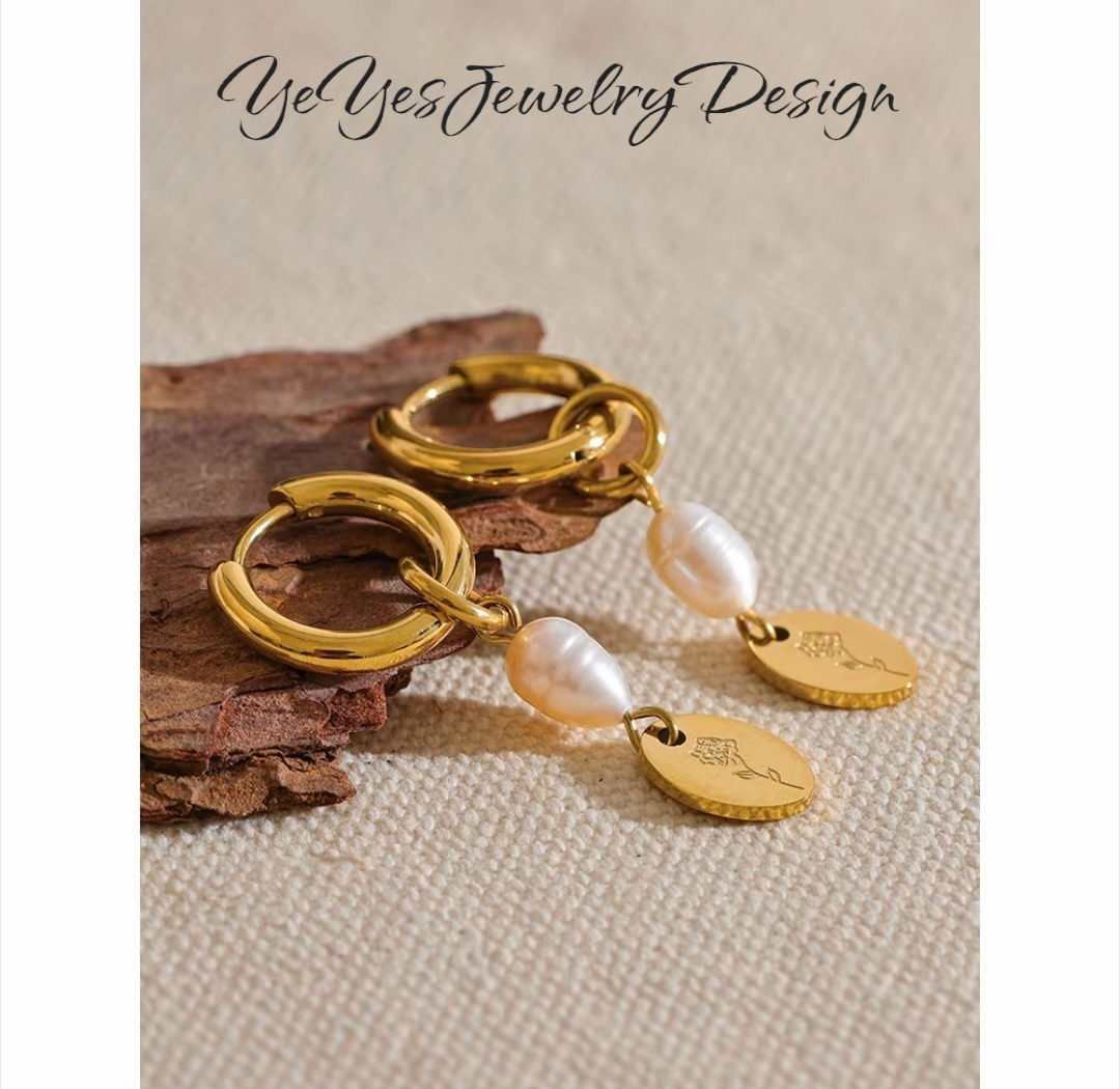 Stainless Steel Natural Pearl Charm Flower Drop Chic Earrings. - YeYesJewelryDesign