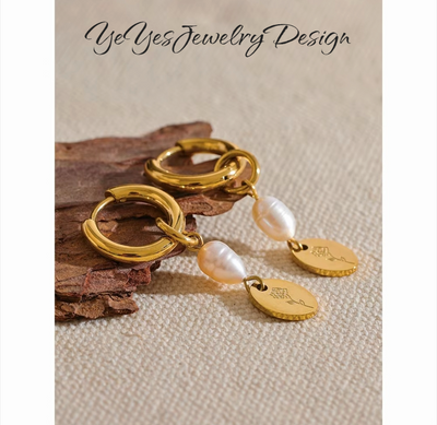 Stainless Steel Natural Pearl Charm Flower Drop Chic Earrings. - YeYesJewelryDesign