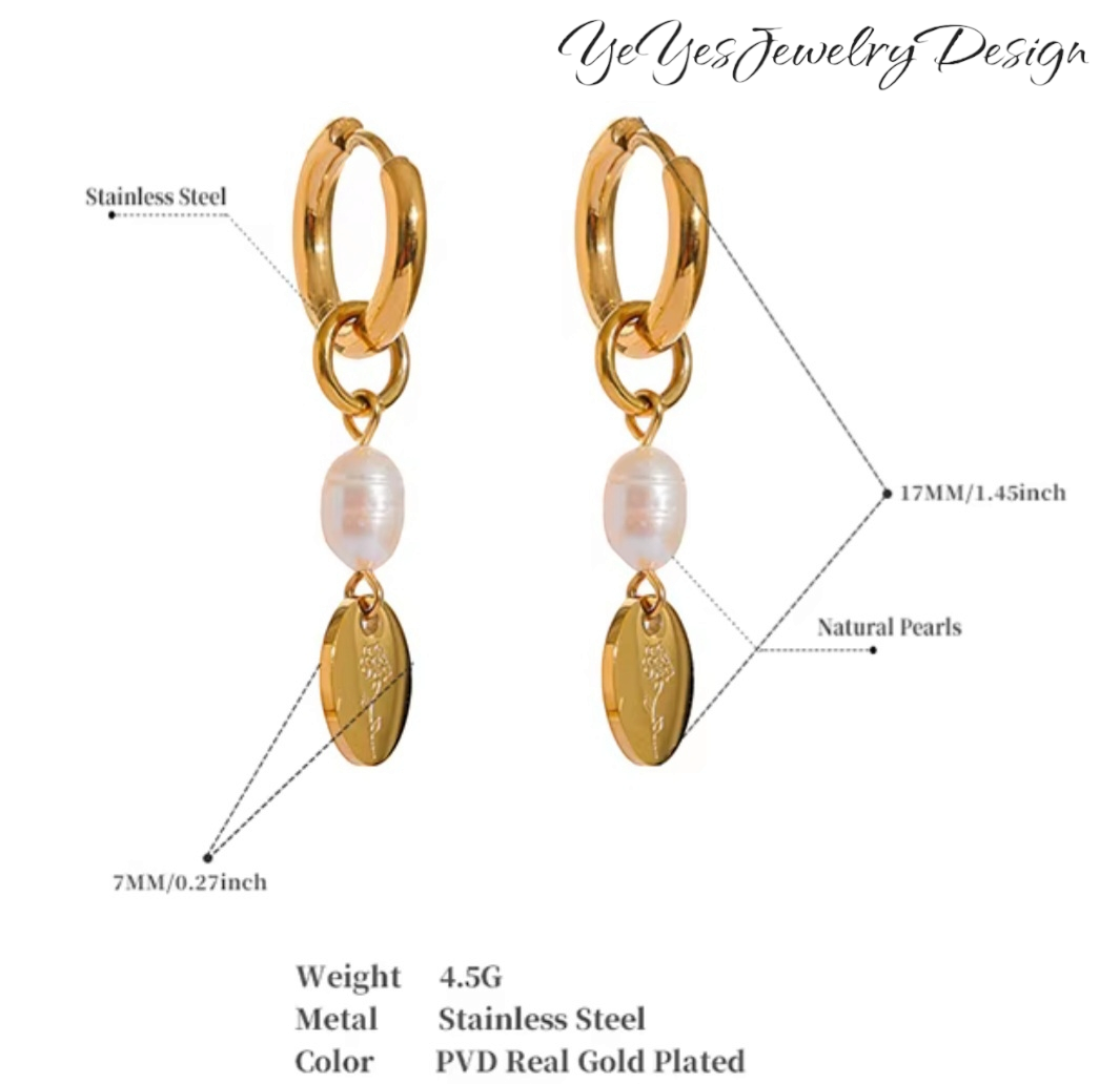 Stainless Steel Natural Pearl Charm Flower Drop Chic Earrings. - YeYesJewelryDesign