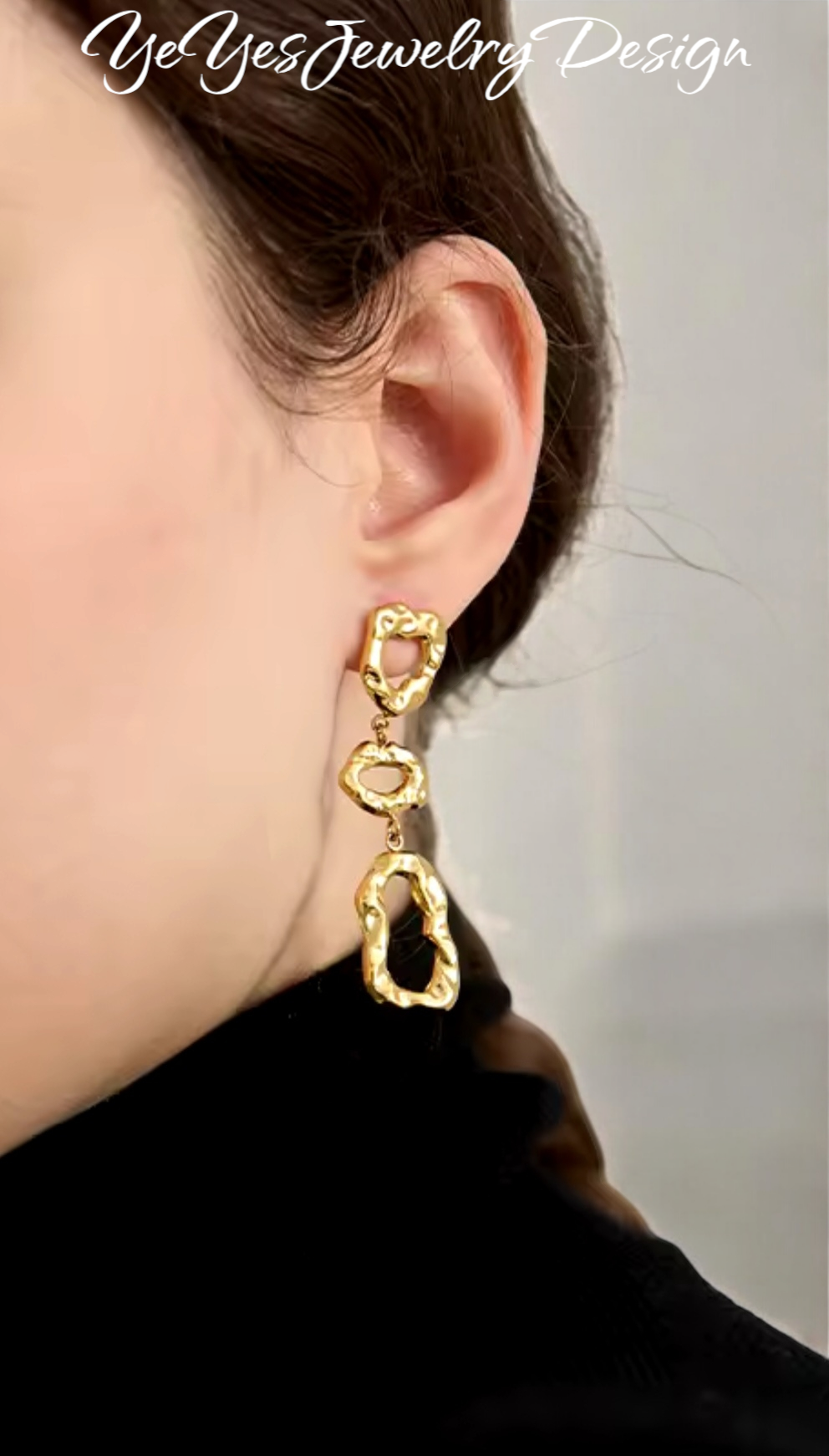Stainless Steel PVD 18K Asymmetrical Waterproof Long Stud Earrings. - YeYesJewelry&Design