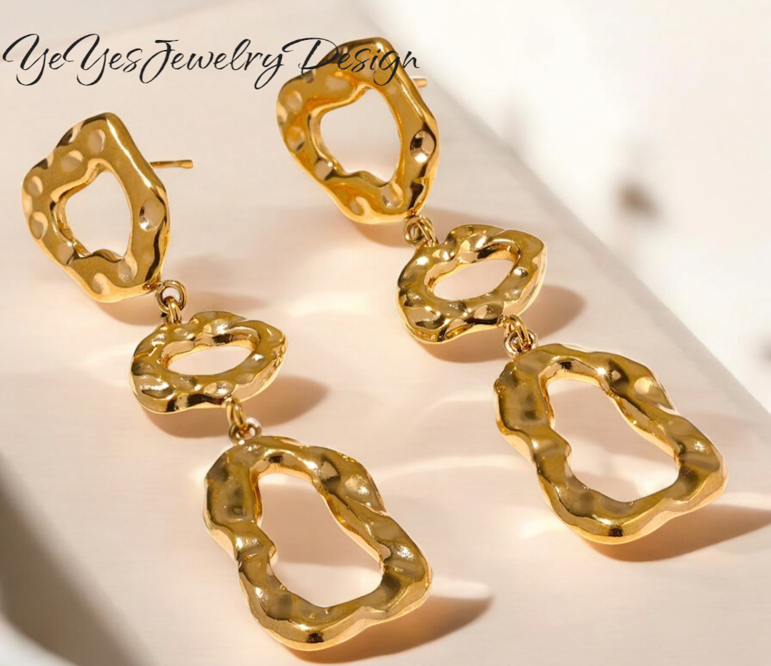 Stainless Steel PVD 18K Asymmetrical Waterproof Long Stud Earrings. - YeYesJewelry&Design