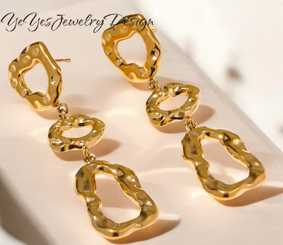 Stainless Steel PVD 18K Asymmetrical Waterproof Long Stud Earrings. - YeYesJewelry&Design
