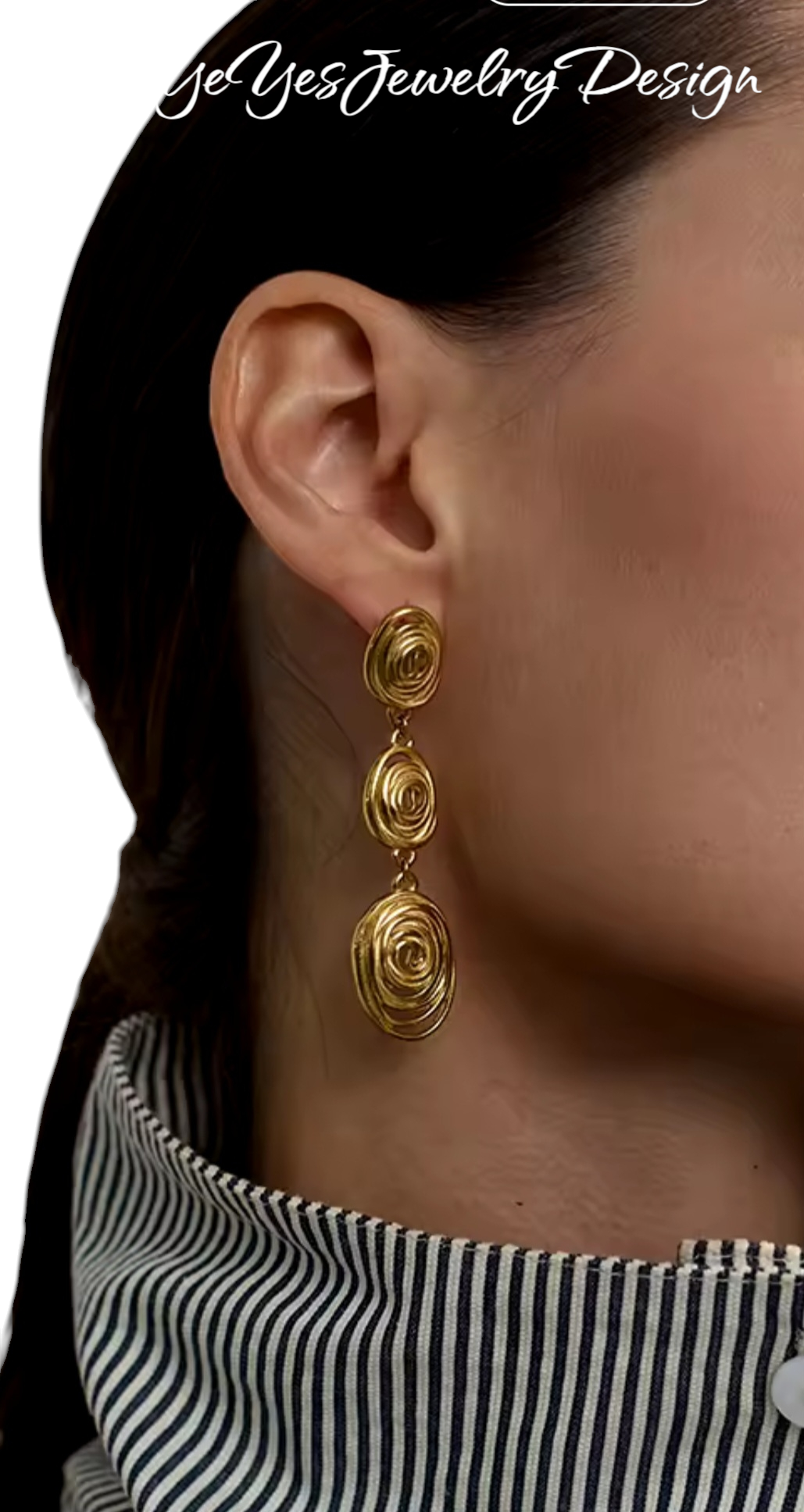 Stainless Steel Waterproof PVD 18K Gold Plated Oval Rotated Threaded Long Stud Earrings. - YeYesJewelry&Design