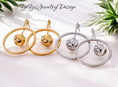 Stainless Steel PVD 18k Gold Plated Round Hollow Ball Bead Drop Earrings. - YeYesJewelryDesign