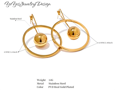 Stainless Steel PVD 18k Gold Plated Round Hollow Ball Bead Drop Earrings. - YeYesJewelryDesign