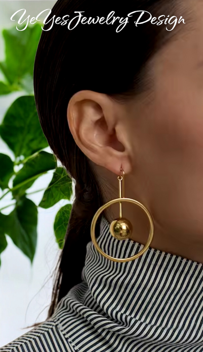 Stainless Steel PVD 18k Gold Plated Round Hollow Ball Bead Drop Earrings. - YeYesJewelryDesign
