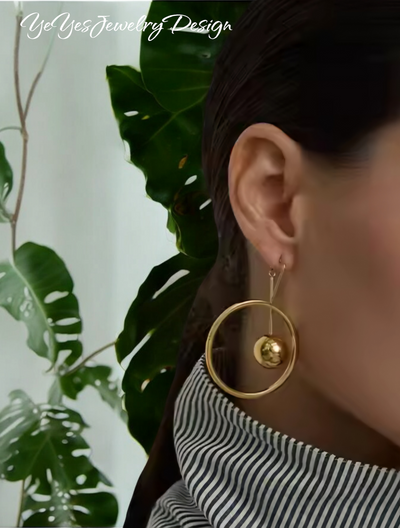 Stainless Steel PVD 18k Gold Plated Round Hollow Ball Bead Drop Earrings. - YeYesJewelryDesign