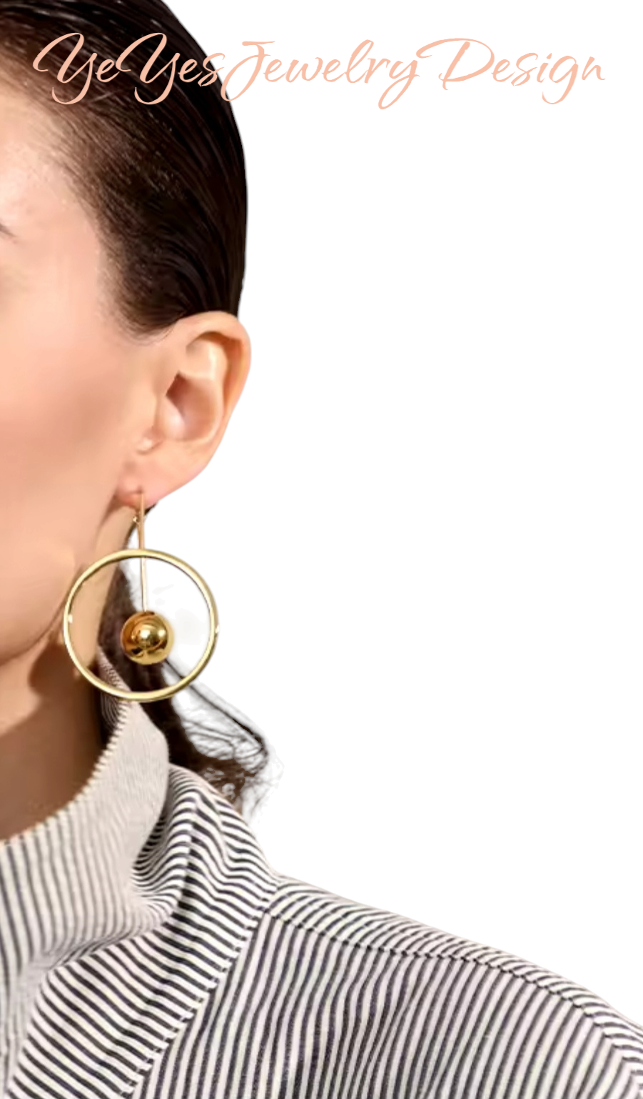 Stainless Steel PVD 18k Gold Plated Round Hollow Ball Bead Drop Earrings. - YeYesJewelryDesign