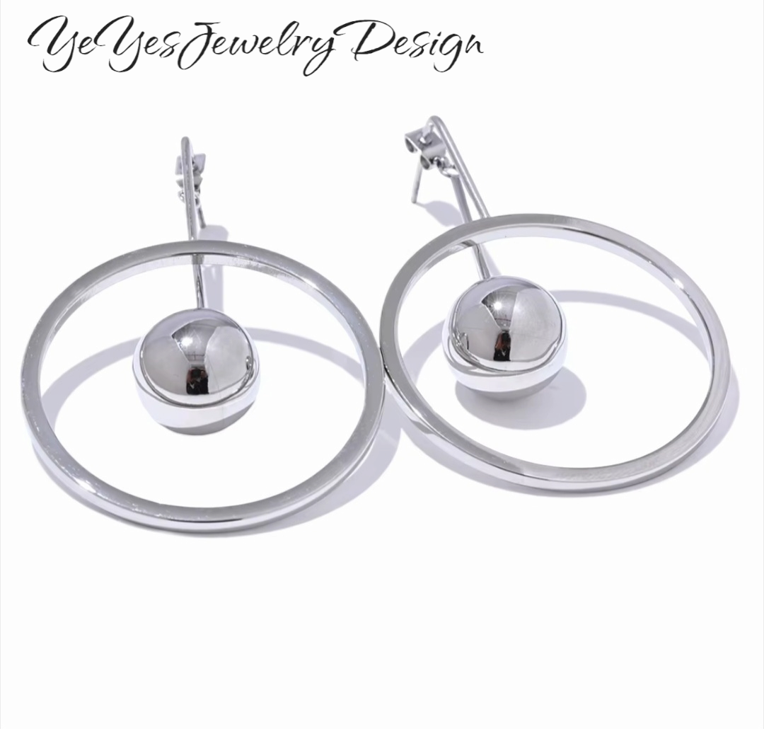 Stainless Steel PVD 18k Gold Plated Round Hollow Ball Bead Drop Earrings. - YeYesJewelryDesign