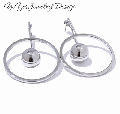 Stainless Steel PVD 18k Gold Plated Round Hollow Ball Bead Drop Earrings. - YeYesJewelryDesign