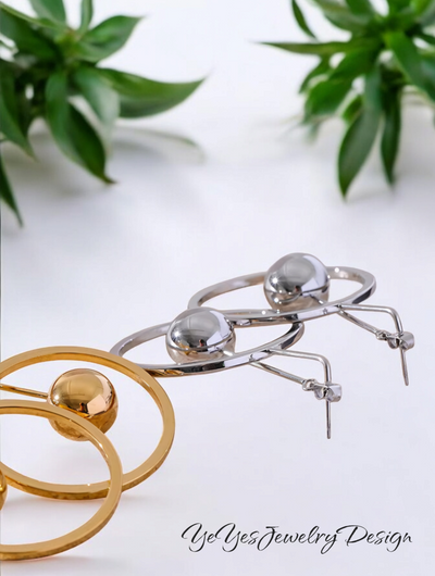 Stainless Steel PVD 18k Gold Plated Round Hollow Ball Bead Drop Earrings. - YeYesJewelryDesign