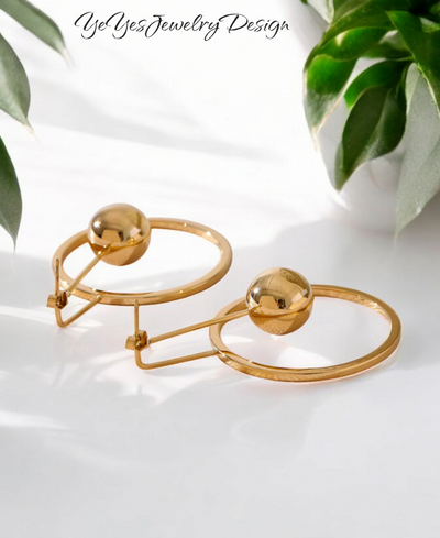 Stainless Steel PVD 18k Gold Plated Round Hollow Ball Bead Drop Earrings. - YeYesJewelryDesign
